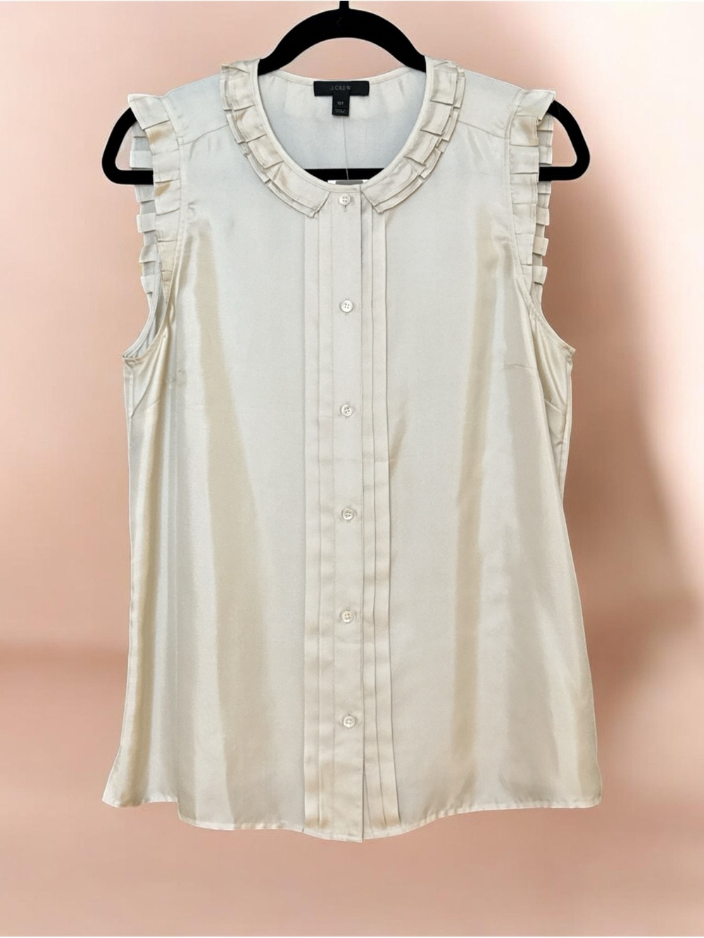 J. Crew Cream Ruffled Collar Sleeveless Button-Front Top